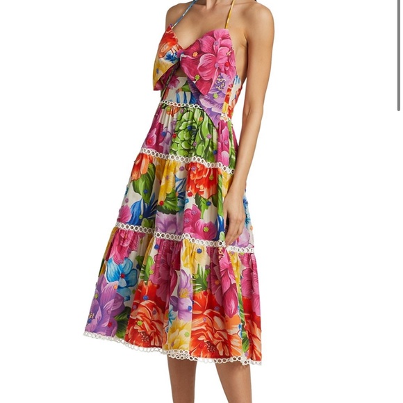 Farm Rio Rainbow Chita Floral-Print Midi Dress Size M - Picture 9 of 13